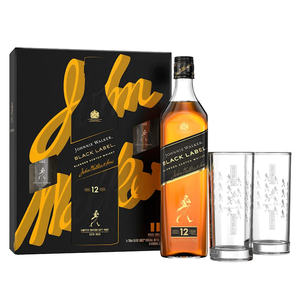 Johnnie Walker Black Label 12年 2本セット Johnnie Walker Black With 2 Highball Glasses Gift Set
