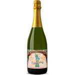 Bottle of wine with a colorful label on a white background