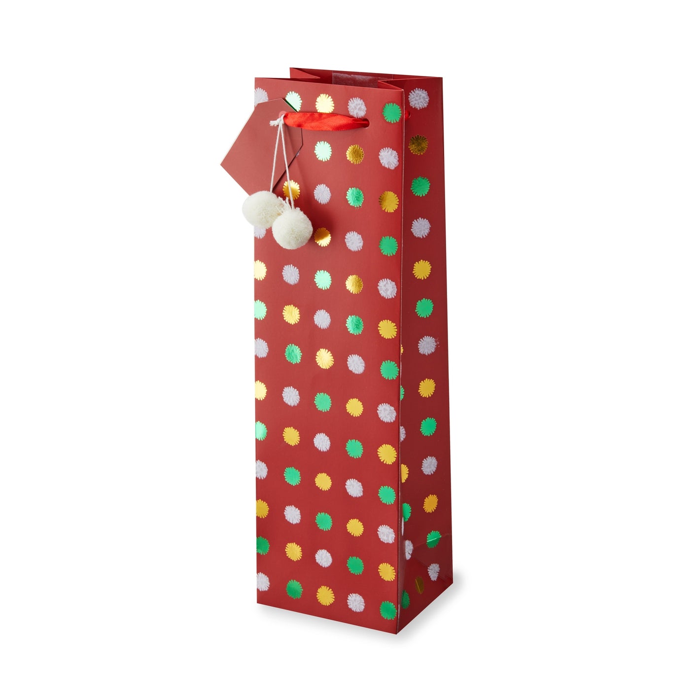 Holiday Pom Pom  Single Bottle Wine Bag