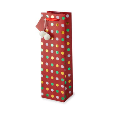 Holiday Pom Pom  Single Bottle Wine Bag