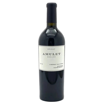 A bottle of Amulet Estate Cabernet Sauvignon from Napa Valley, featuring a dark glass bottle with a black capsule and a white label.