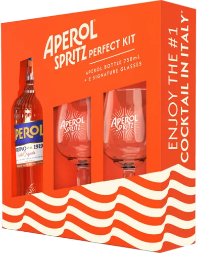 Aperol Aperitivo Liqueur  with 2 Spritz Glasses