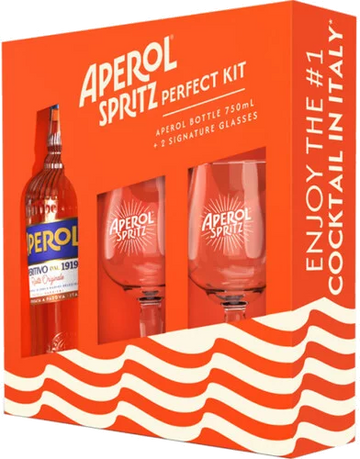 Aperol Aperitivo Liqueur  with 2 Spritz Glasses