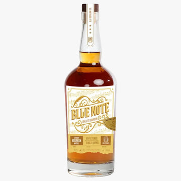 Bottle of Blue Note whiskey on a white background