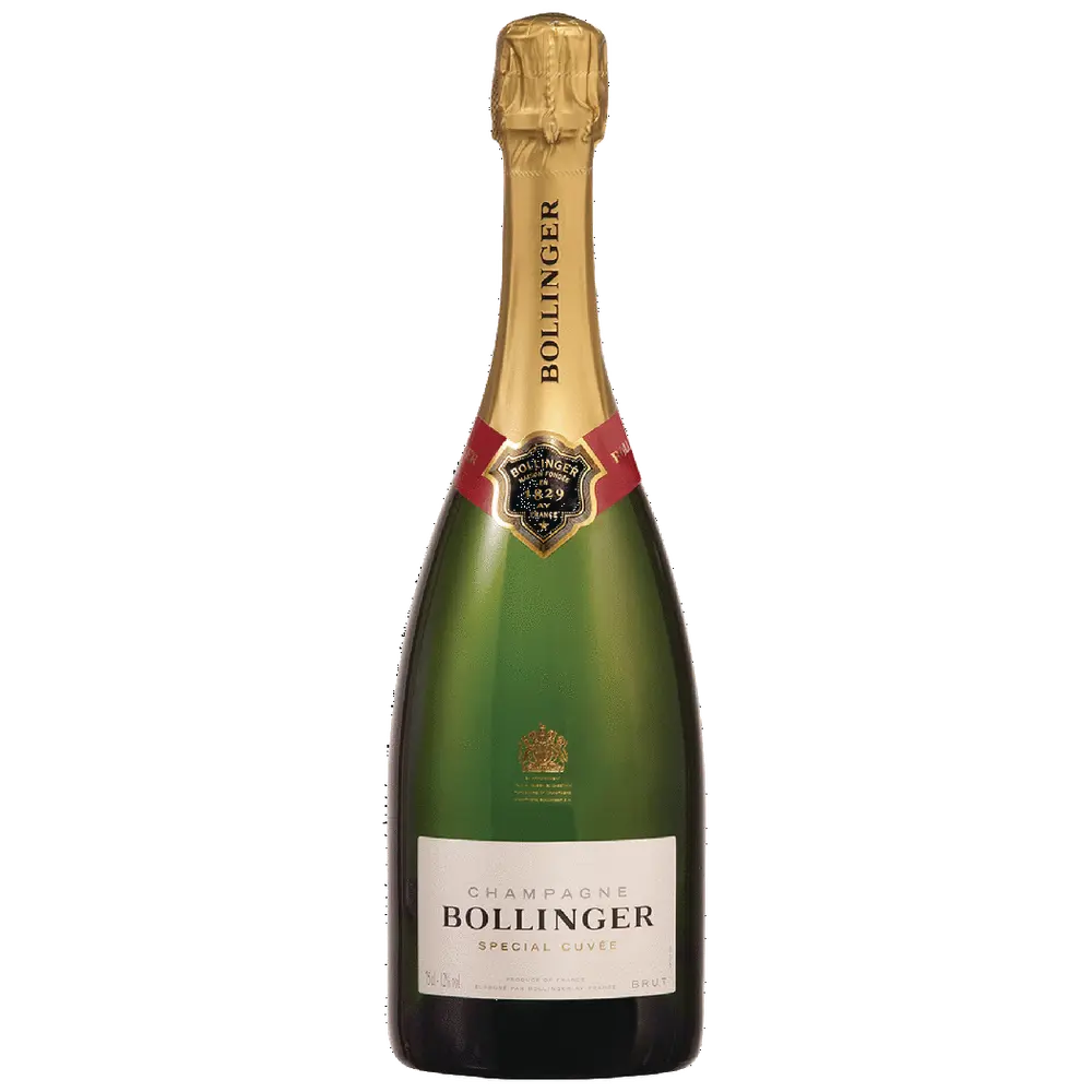 Bollinger champagne bottle on a white background