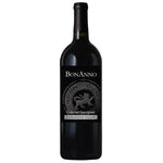 A bottle of Bonanno Cabernet Sauvignon from Alexander Valley, featuring a dark glass bottle with a black label and a black screw cap, set against a plain white background.