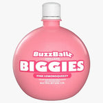 Pink bottle of BuzzBallz Biggies with a white cap on a white background