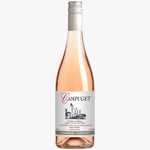 A bottle of Campuget Tradition Rosé wine with a white label and silver cap, shown against a plain white background.