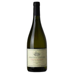 A bottle of Adrianna Vineyard White Stones Chardonnay 2023, featuring a dark green glass bottle with a black screw cap and a cream-colored label.