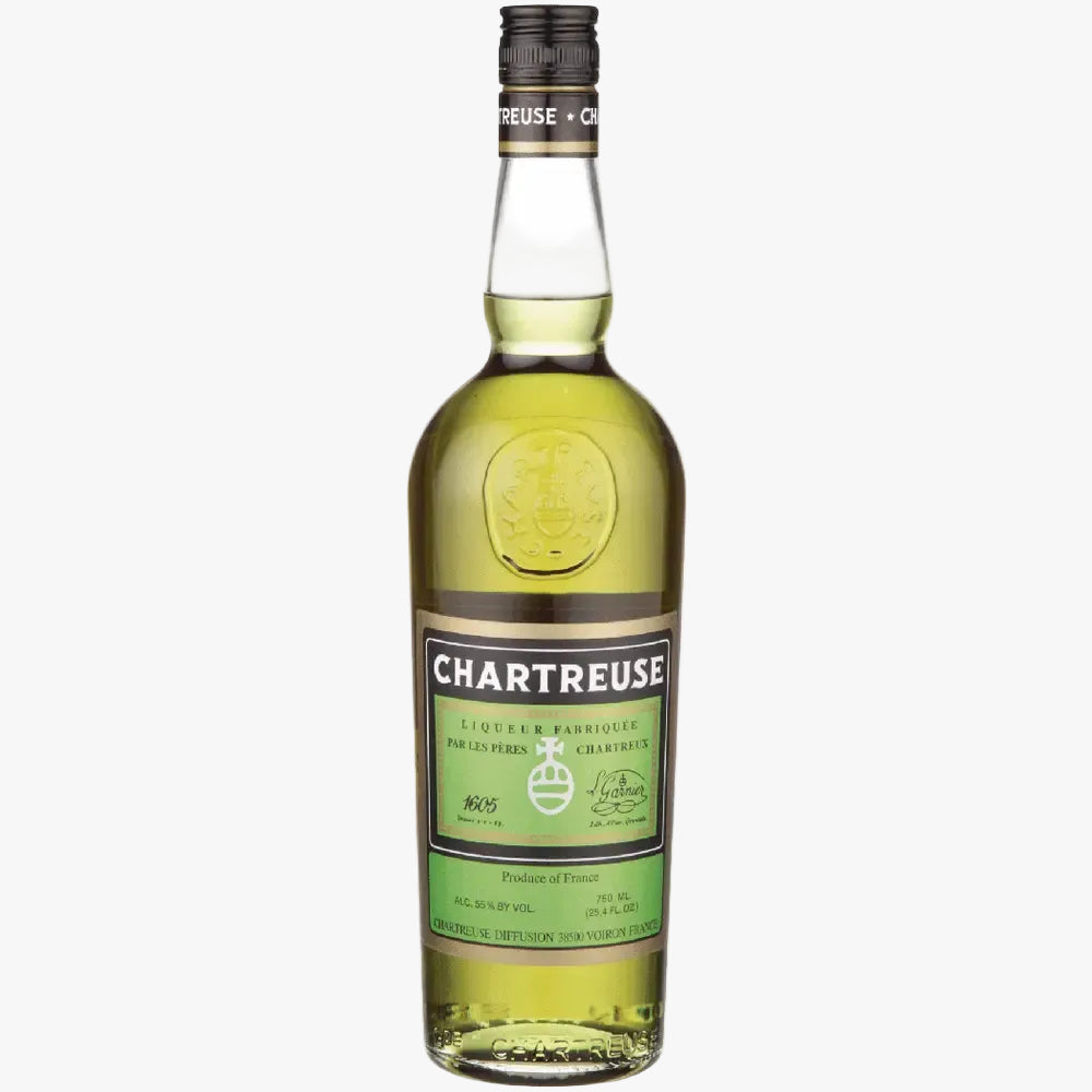 Chartreuse bottle on a black background