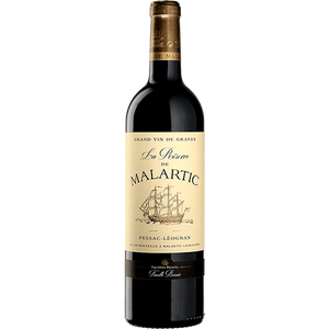 Bottle of La Reserve de Malartic wine with ship illustration on label