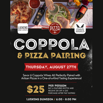 Coppola Wine & Pizza Pairing Class at Luekens Dunedin Bar – August 27th