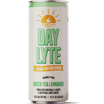A 12 fl oz can of Day Lyte Hard Refresher Green Tea Lemonade soda on a plain white background. The can features a white label with green and yellow graphics and text.