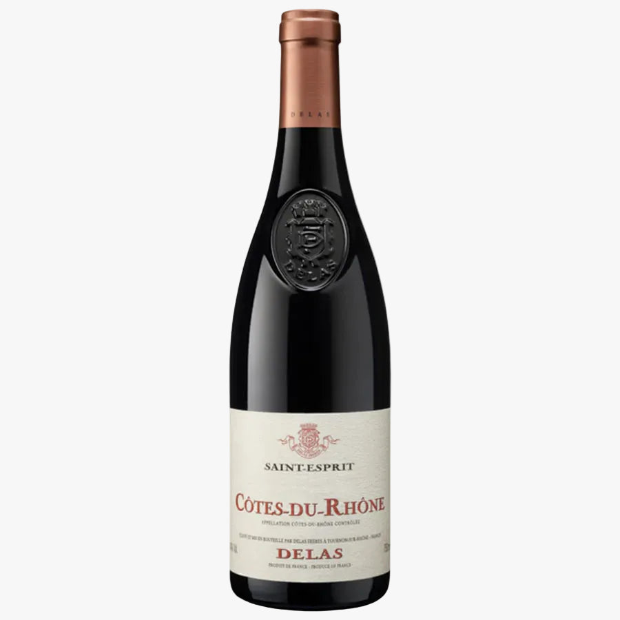 Red wine bottle with a visible label on a white background