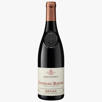 Red wine bottle with a visible label on a white background