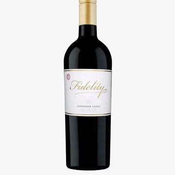 Wine bottle labeled 'Fidelity' on a white background