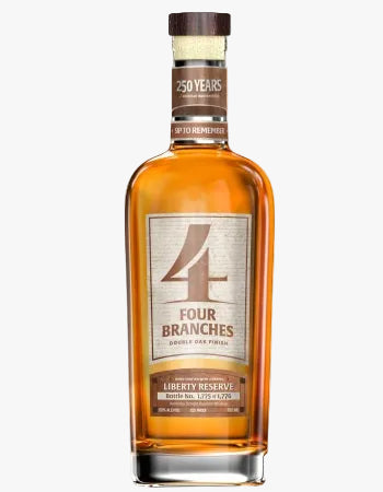 Bottle of Four Branches whiskey on a white background