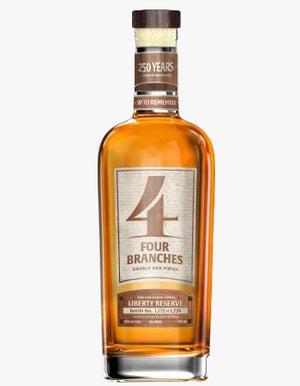 Bottle of Four Branches whiskey on a white background