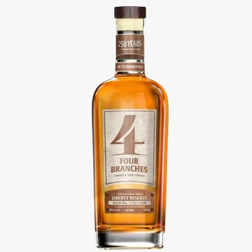 Bottle of Four Branches whiskey on a white background