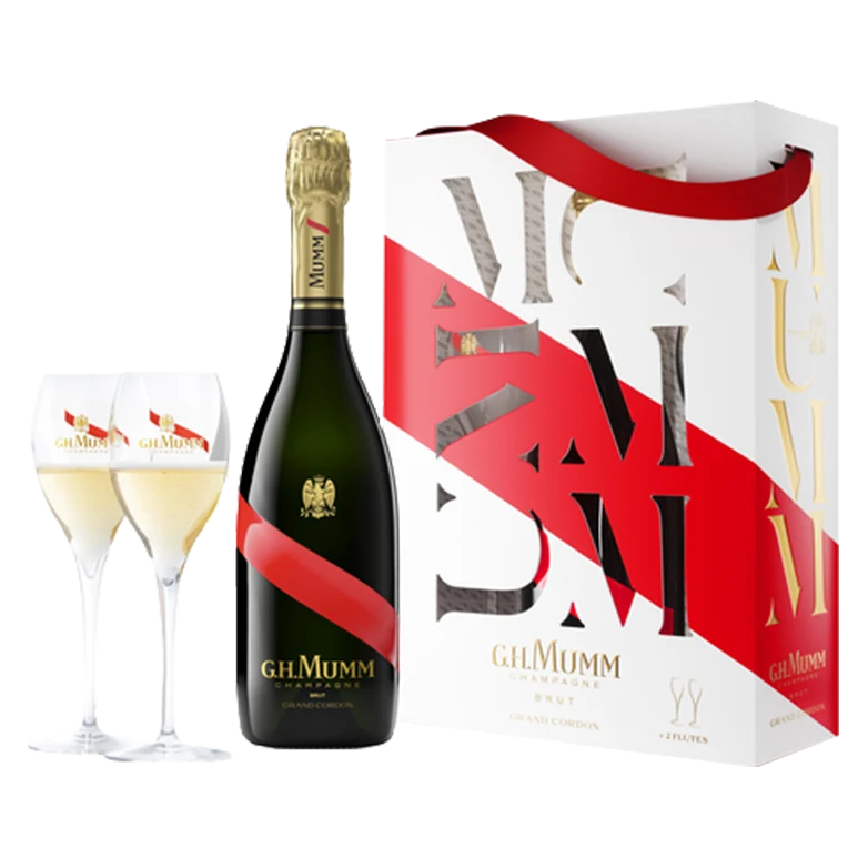 G H Mumm Brut Cordon Rouge  with 2 Glasses