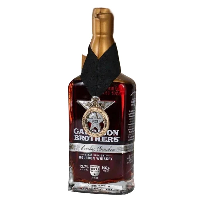 Gahan Brothers Texas Straight Bourbon Whiskey bottle with wooden box on a white background