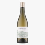 A bottle of Sancerre white wine by Henri Bourgeois, featuring a pale green glass bottle, a white label with a light green landscape illustration, and a gold foil cap, set against a plain white background.
