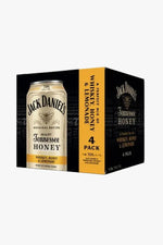 Jack Daniel's Tennessee Honey whiskey lemonade 4-pack can in a black box on a white background