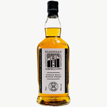 Kilkerran 12-year-old single malt Scotch whisky bottle on a white background