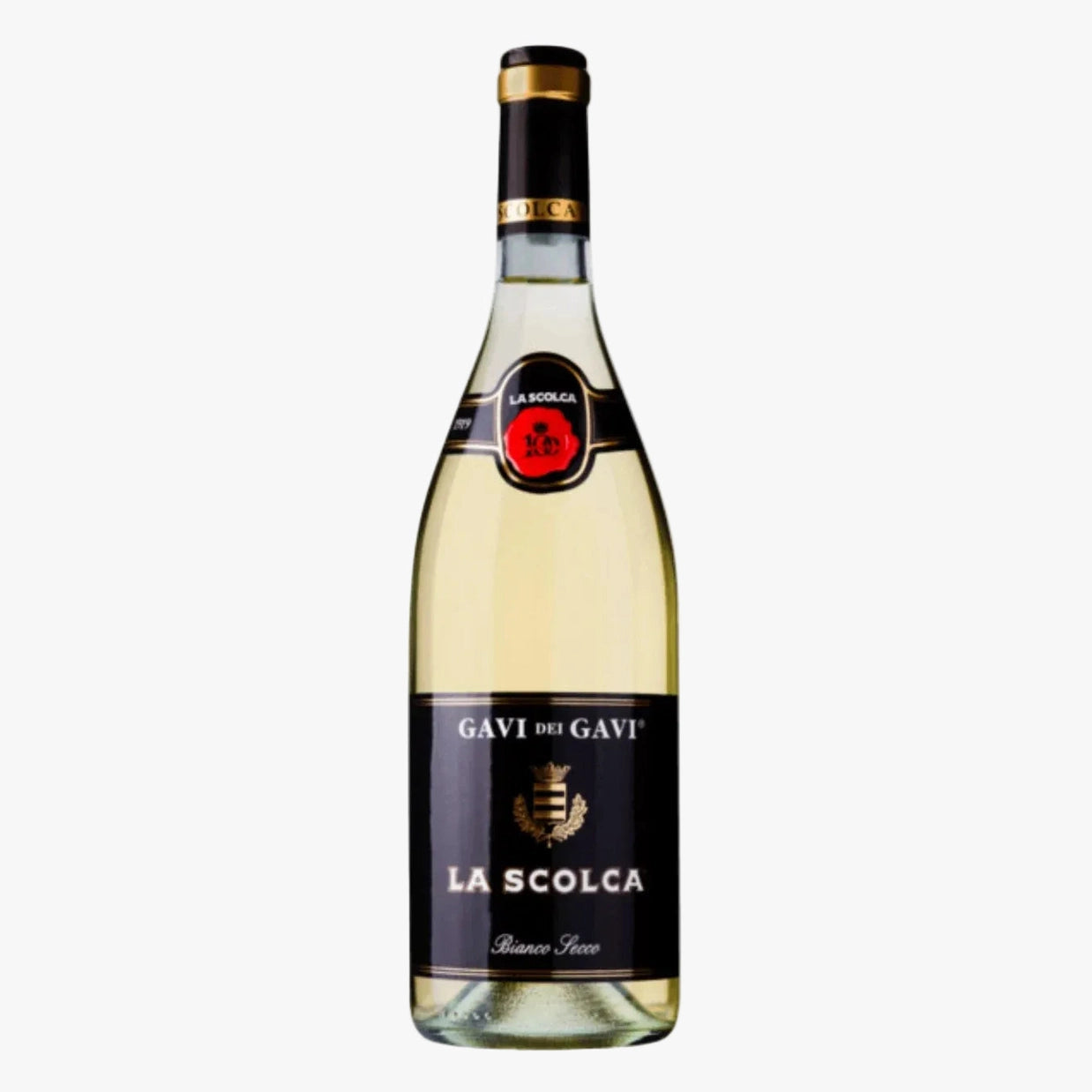 Wine bottle with 'La Scolca' label on a white background