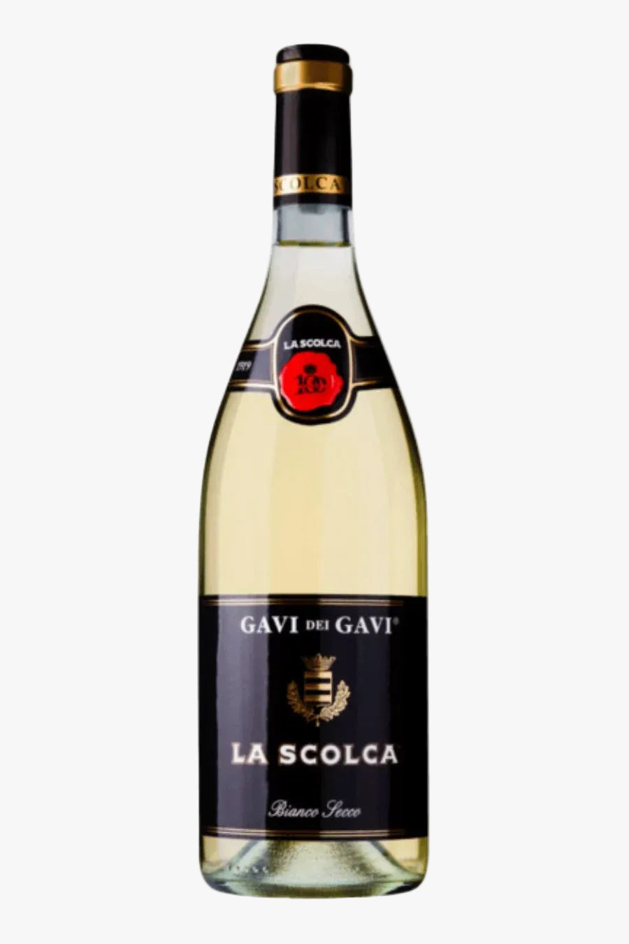 Wine bottle with 'La Scolca' label on a white background