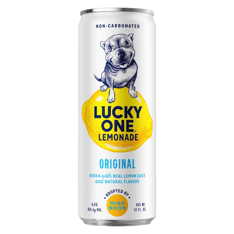 Lucky One Lemonade can with a dog illustration on a white background