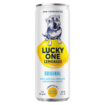 Lucky One Lemonade can with a dog illustration on a white background