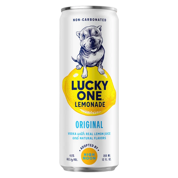 Lucky One Lemonade can with a dog illustration on a white background