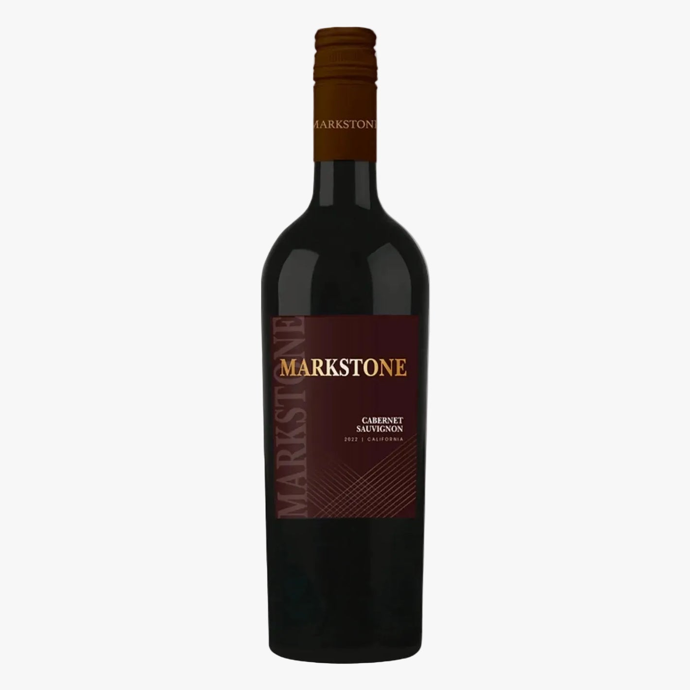 A bottle of Markstone Cabernet Sauvignon red wine, featuring a dark glass bottle with a brown screw cap and a maroon label with gold lettering, set against a plain white background.