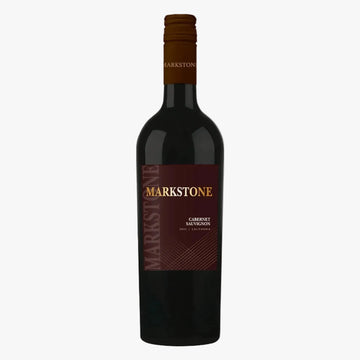 A bottle of Markstone Cabernet Sauvignon red wine, featuring a dark glass bottle with a brown screw cap and a maroon label with gold lettering, set against a plain white background.