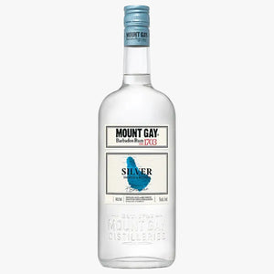 Mount Gay Silver rum bottle on a white background
