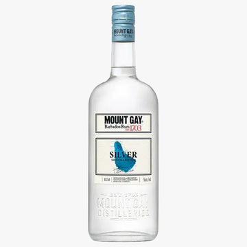 Mount Gay Silver rum bottle on a white background