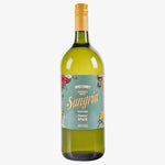 A bottle of Opici Family Sangria Authentic White wine, featuring a light green glass bottle with a yellow-orange cap and a decorative teal label with floral accents.