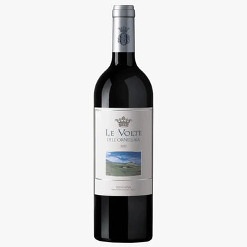 A bottle of Le Voute Dell'Ornellara 2022 Tocana red wine, featuring a dark glass bottle with a white label and a silver foil capsule at the neck, set against a plain white background.