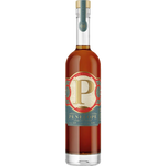 A bottle of Pen Elope Amorcado Añejo 25% rum spirit, featuring a clear glass bottle filled with amber-brown liquid, a cream and teal label with a large gold 'P', and a teal neck seal, set against a plain white background.