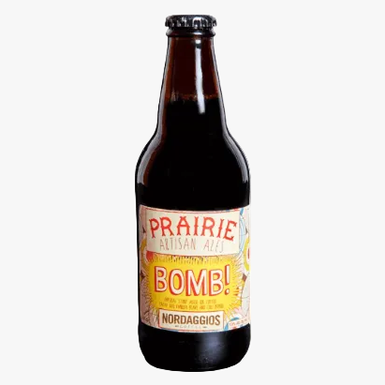 Bottle of Prairie Artisan Ale with a colorful label on a white background