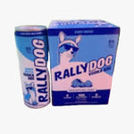 A can and box of Rally Dog Smokeless Tobacco Gums placed on an outdoor wooden table, with a blurred park background.
