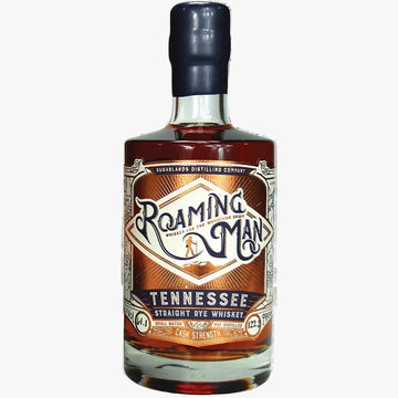 A bottle of Roaming Man Tennessee Straight Rye Whiskey on a plain white background, with a 375ml volume indicator overlay in the bottom right corner.