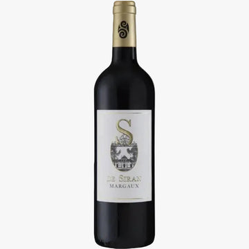 A bottle of Dr. Siran Margaux red wine, featuring a dark glass bottle with a white label and a gold foil neck capsule, set against a plain white background.