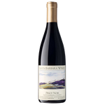 A bottle of Santa Barbara Winery Pinot Noir red wine, featuring a dark glass bottle with a gold foil capsule and a landscape illustration label on a white background.