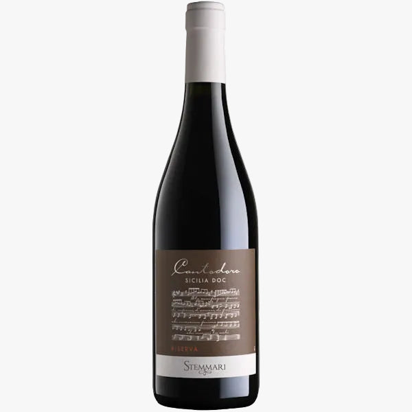 A bottle of Limite d'Oro Sicily DOC red wine by Stemmarri, featuring a dark glass bottle with a brown label and a white capsule, set against a plain white background.