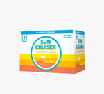 A box of Sun Cruiser Lemonade + Vodka blueberry lemonade, 8 count, featuring a retro sunset gradient design in blue, yellow, and orange on a white background.