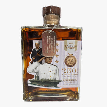 Bottle of Johnnie Walker Blue Label whisky with a label featuring a person and text on a textured surface.