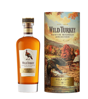 Wild Turkey whiskey bottle and packaging on a blank background