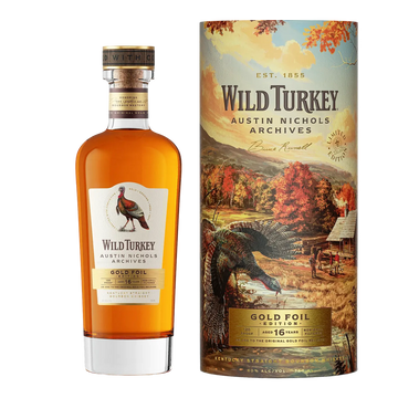 Wild Turkey whiskey bottle and packaging on a blank background